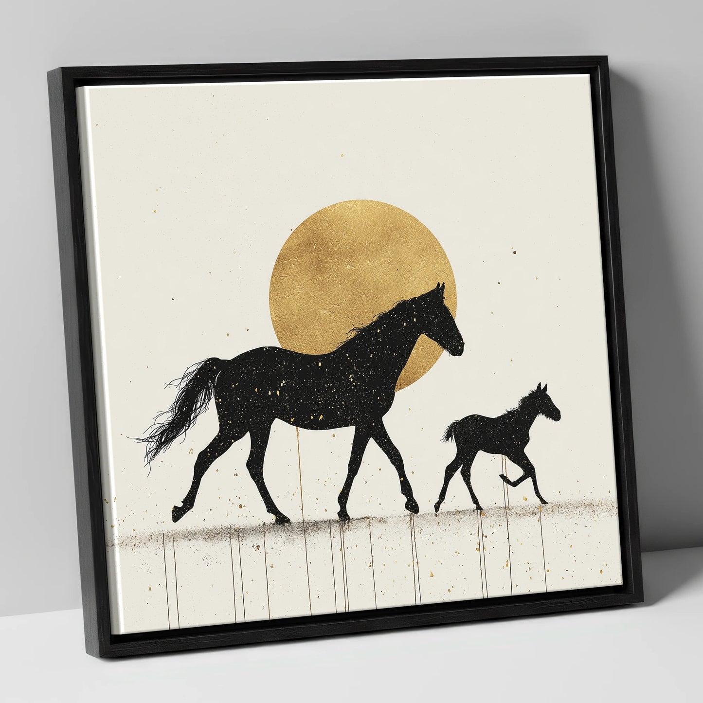 Celestial Mare and Foal mare & foal canvas wall art in black frame