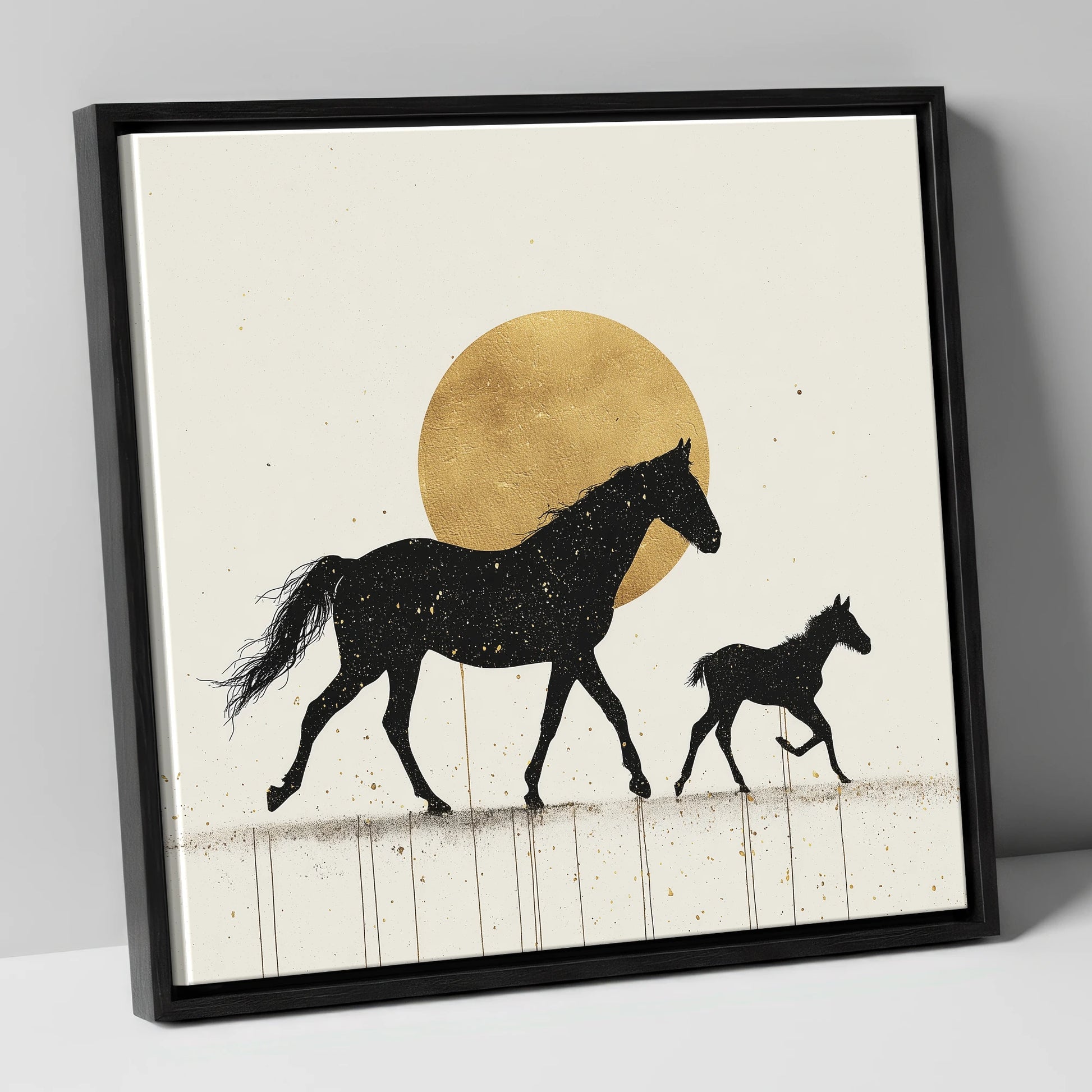 Celestial Mare and Foal mare & foal canvas wall art in black frame