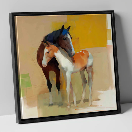 Vivid Bond mare & foal canvas wall art in black frame