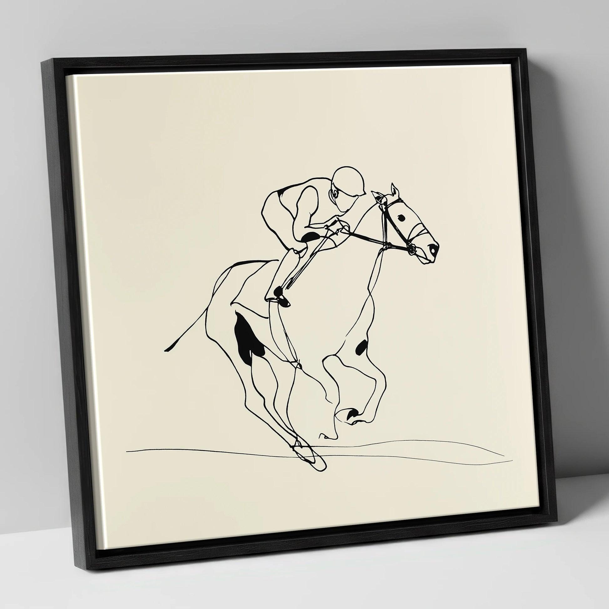 Elegant Racing Lines racing horse canvas wall art in black frame