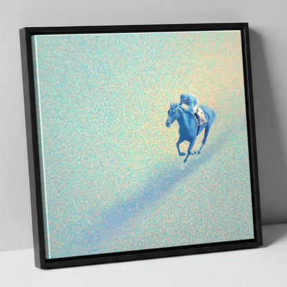 Luminous Racing Stride racing horse canvas wall art in black frame