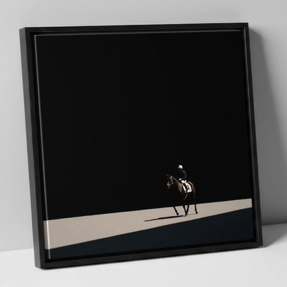 Out of the Shadows racing horse canvas wall art in black frame