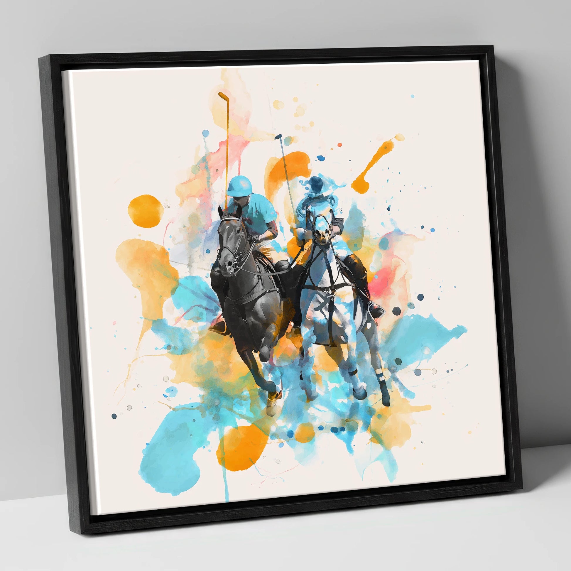 Mid-Chukka Clash polo horse canvas wall art in black frame