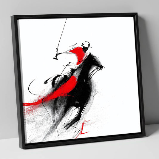 Dynamic Strike polo horse canvas wall art in black frame
