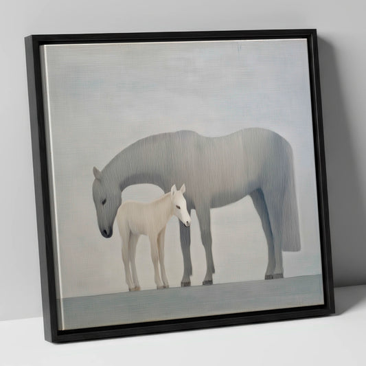 Ethereal Bond mare & foal canvas wall art in black frame
