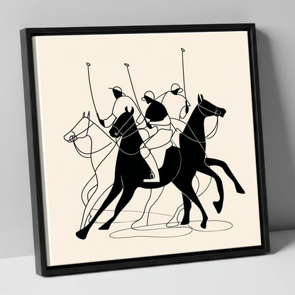 Dynamic Polo Silhouettes polo horse canvas wall art in black frame