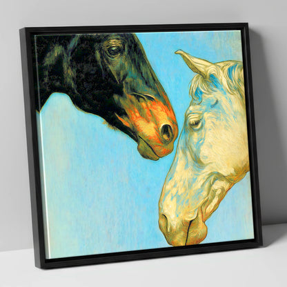 Sun and Shadow horse portrait canvas wall art in black frame