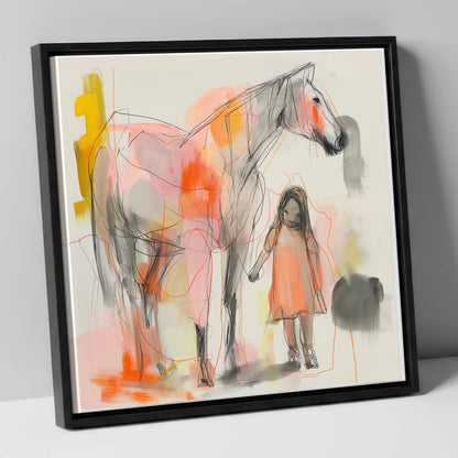 Vibrant First Bond horse & rider canvas wall art in black frame