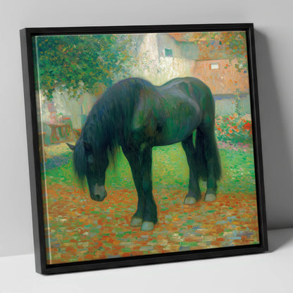 The Sunlit Draught horse breed canvas wall art in black frame