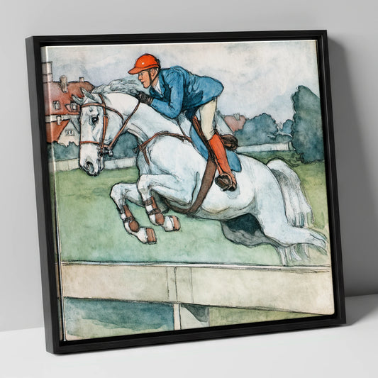 Clearing the Timber show jumping horse canvas wall art in black frame