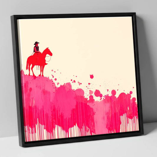 Magenta Maverick western horse canvas wall art in black frame