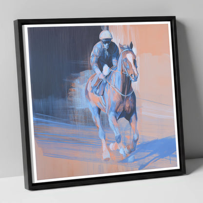 Shadows on the Track racing horse canvas wall art in black frame