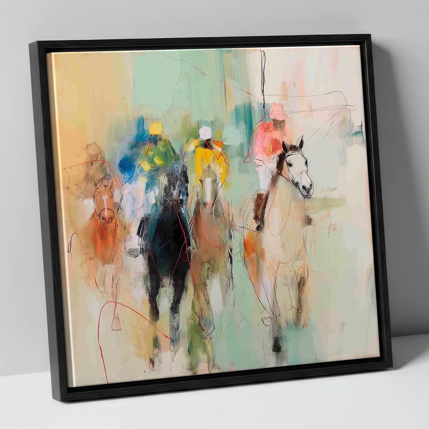 Thundering Silhouettes racing horse canvas wall art in black frame