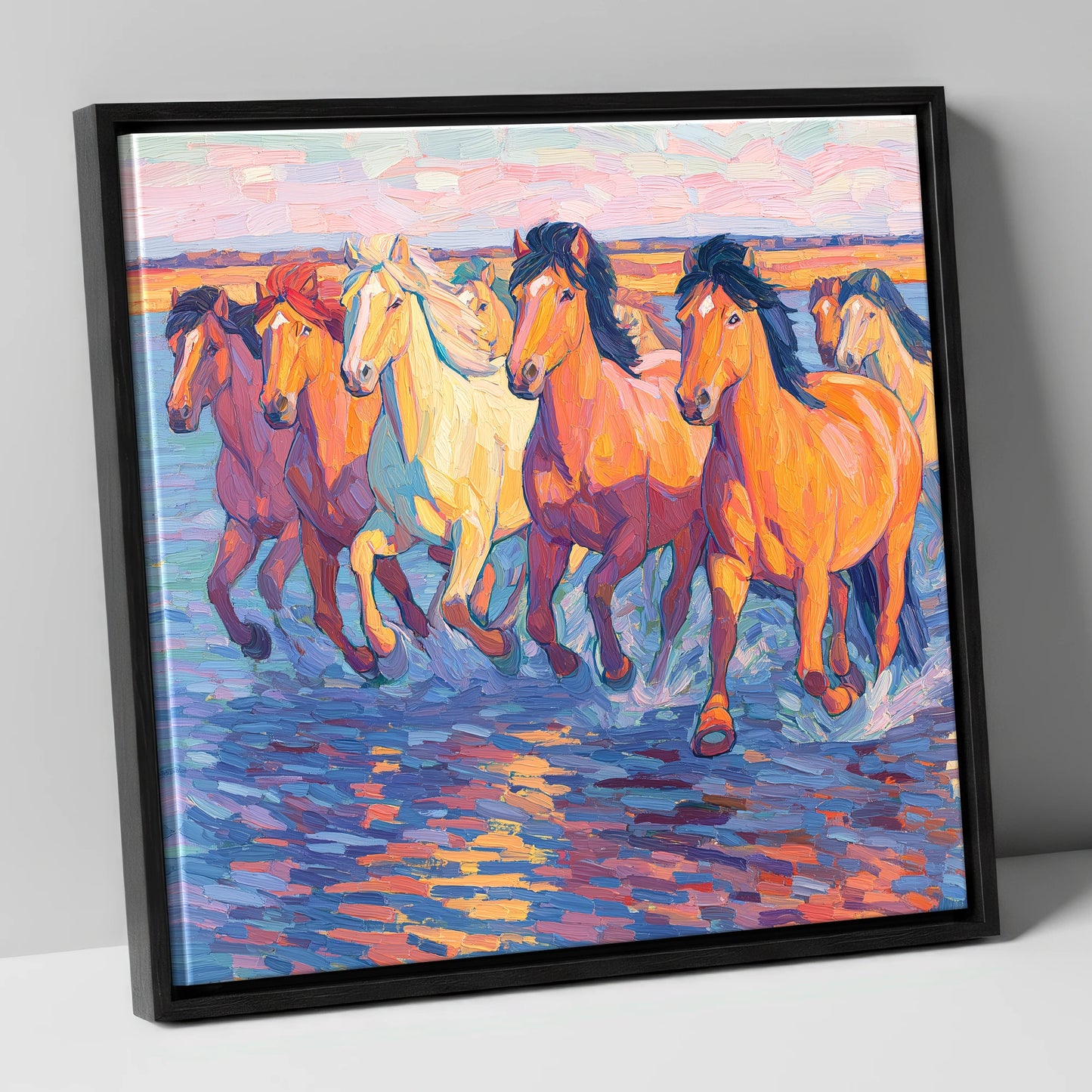 The Painted Tide horse landscape canvas wall art in black frame