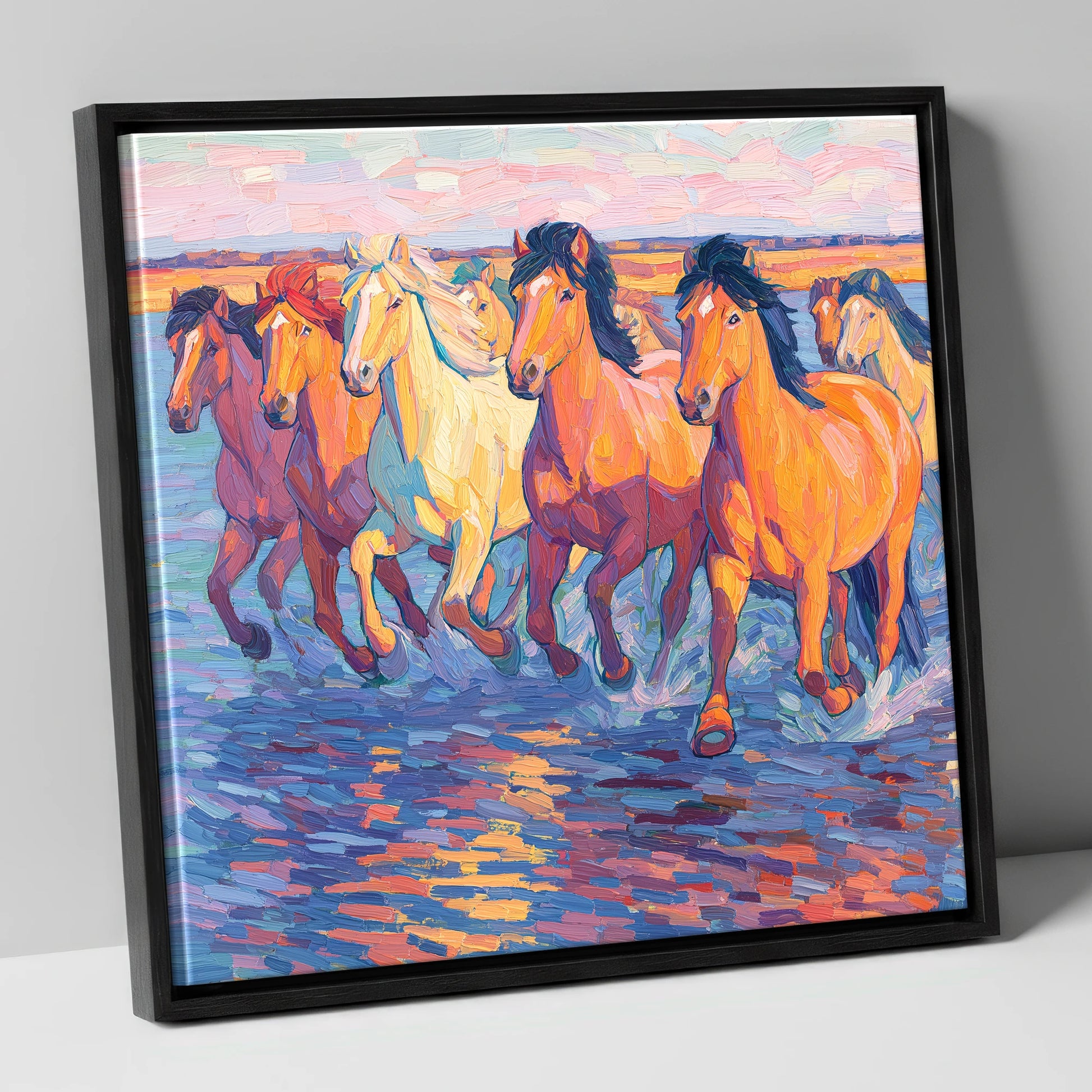 The Painted Tide horse landscape canvas wall art in black frame