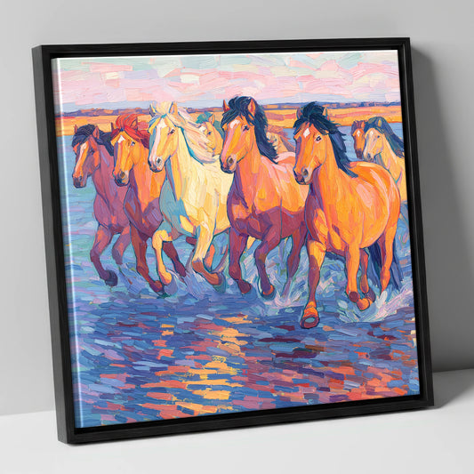The Painted Tide horse landscape canvas wall art in black frame