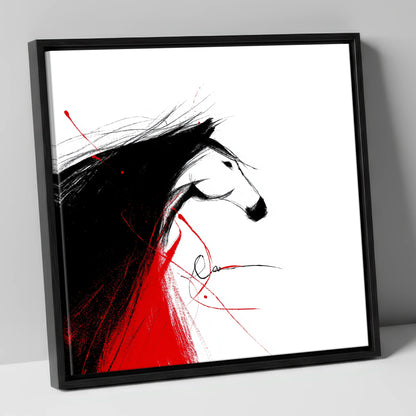 Crimson Spirit Silhouette horse portrait canvas wall art in black frame