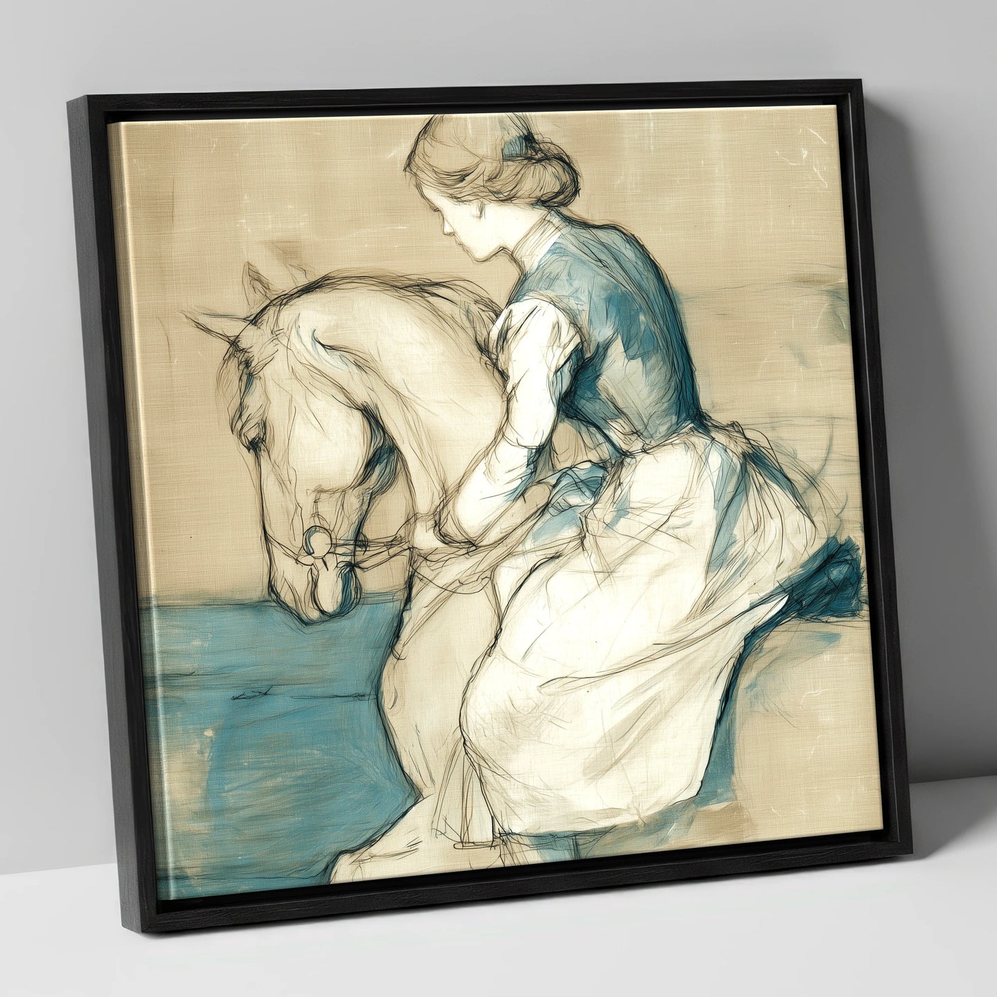 A Quiet Harmony horse & rider canvas wall art in black frame
