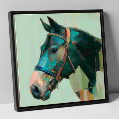 The Midnight Bridle horse portrait canvas wall art in black frame