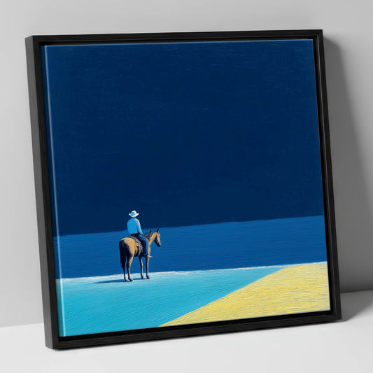 The Vast Blue beach horse canvas wall art in black frame