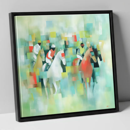 Prismatic Racing Silks racing horse canvas wall art in black frame