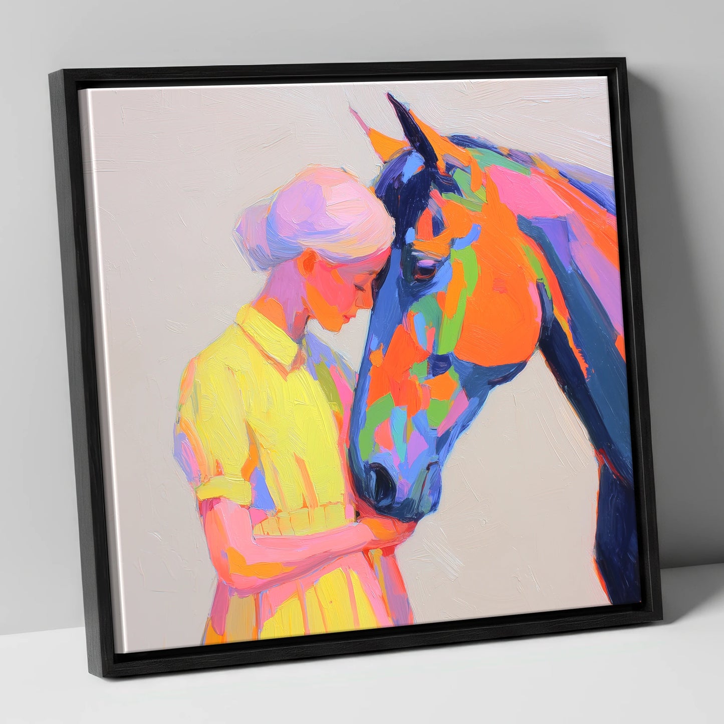 Radiant Connection horse & rider canvas wall art in black frame