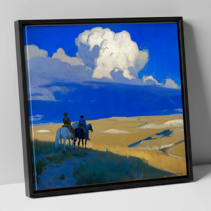 Beneath the Cobalt Sky horse landscape canvas wall art in black frame