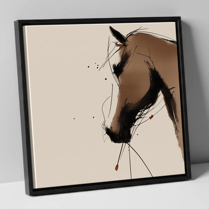 Sepia Ink Profile horse portrait canvas wall art in black frame