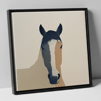 Contemporary Painted Blaze horse portrait canvas wall art in black frame