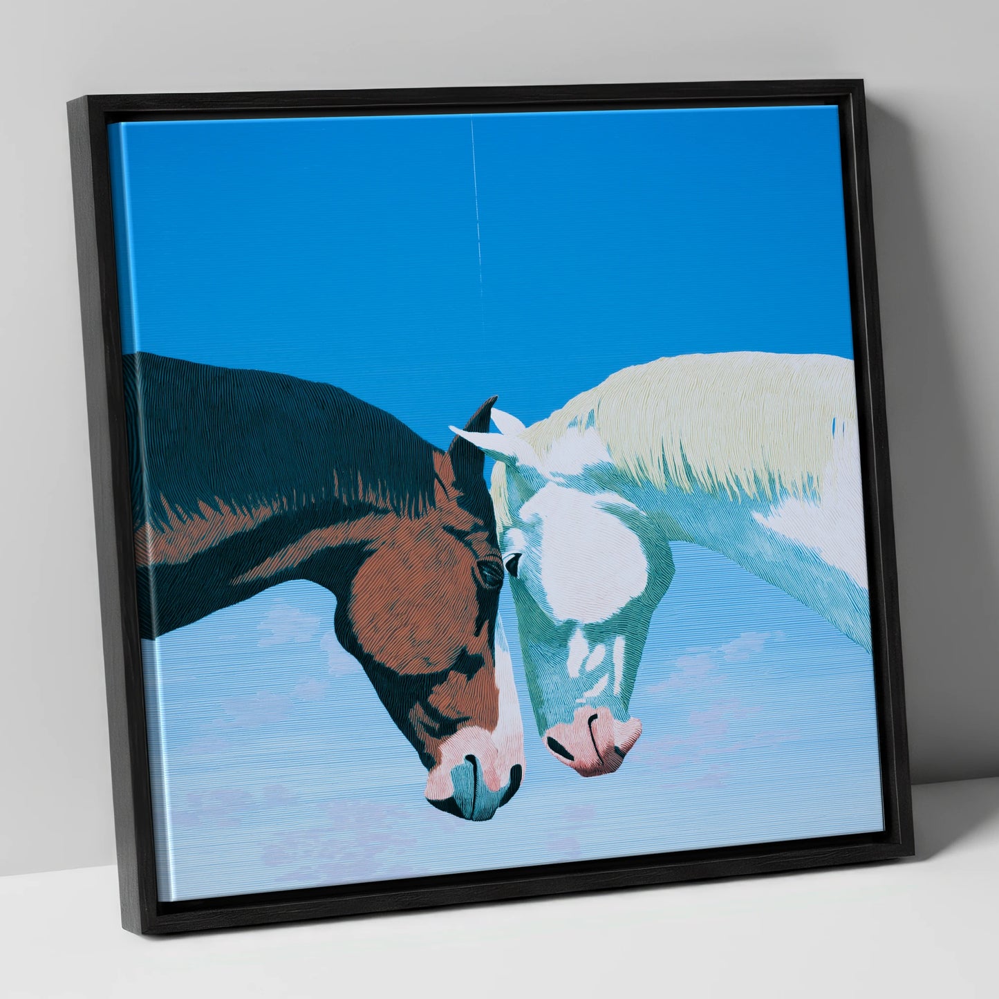 Quiet Companionship horse portrait canvas wall art in black frame