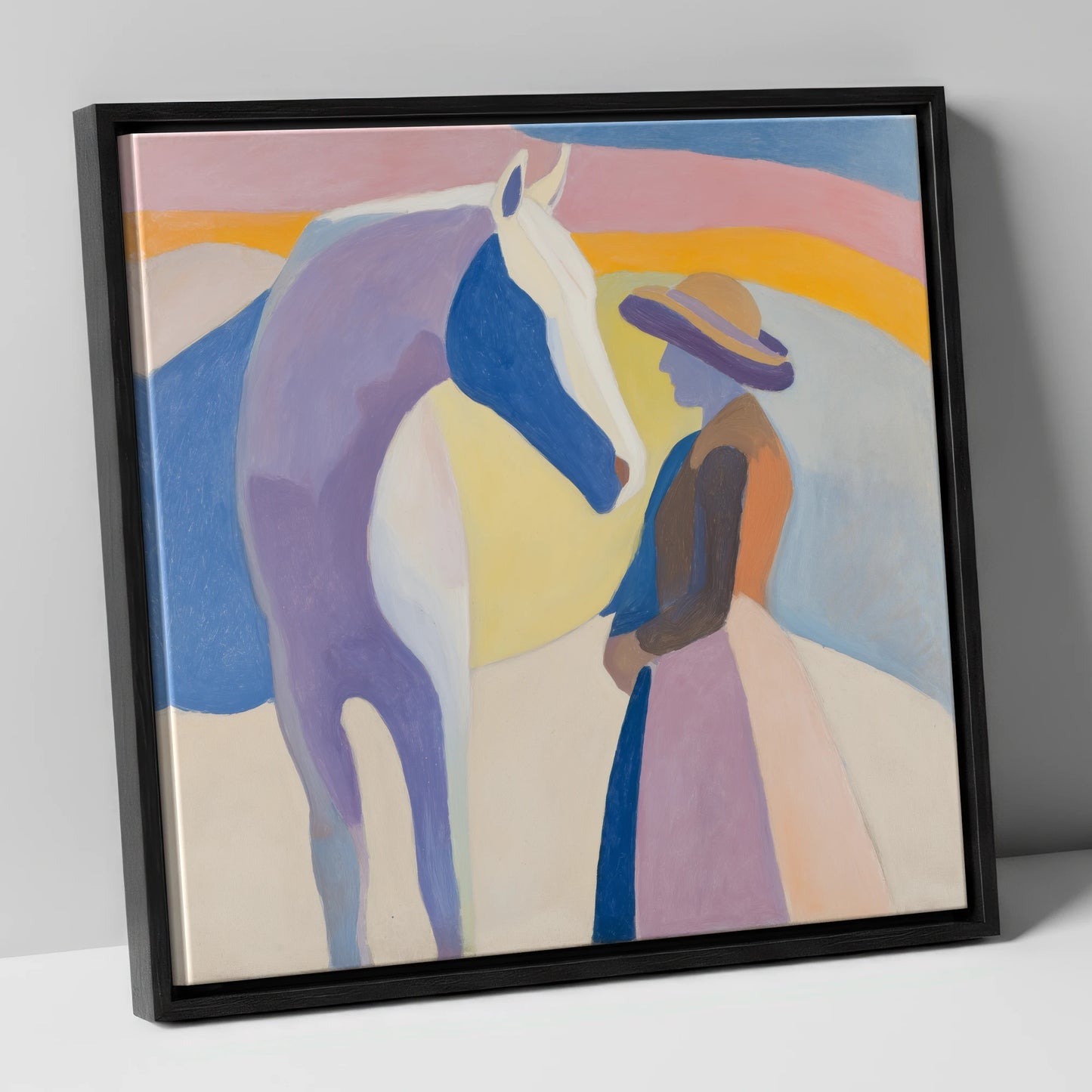 The Quiet Encounter horse & rider canvas wall art in black frame