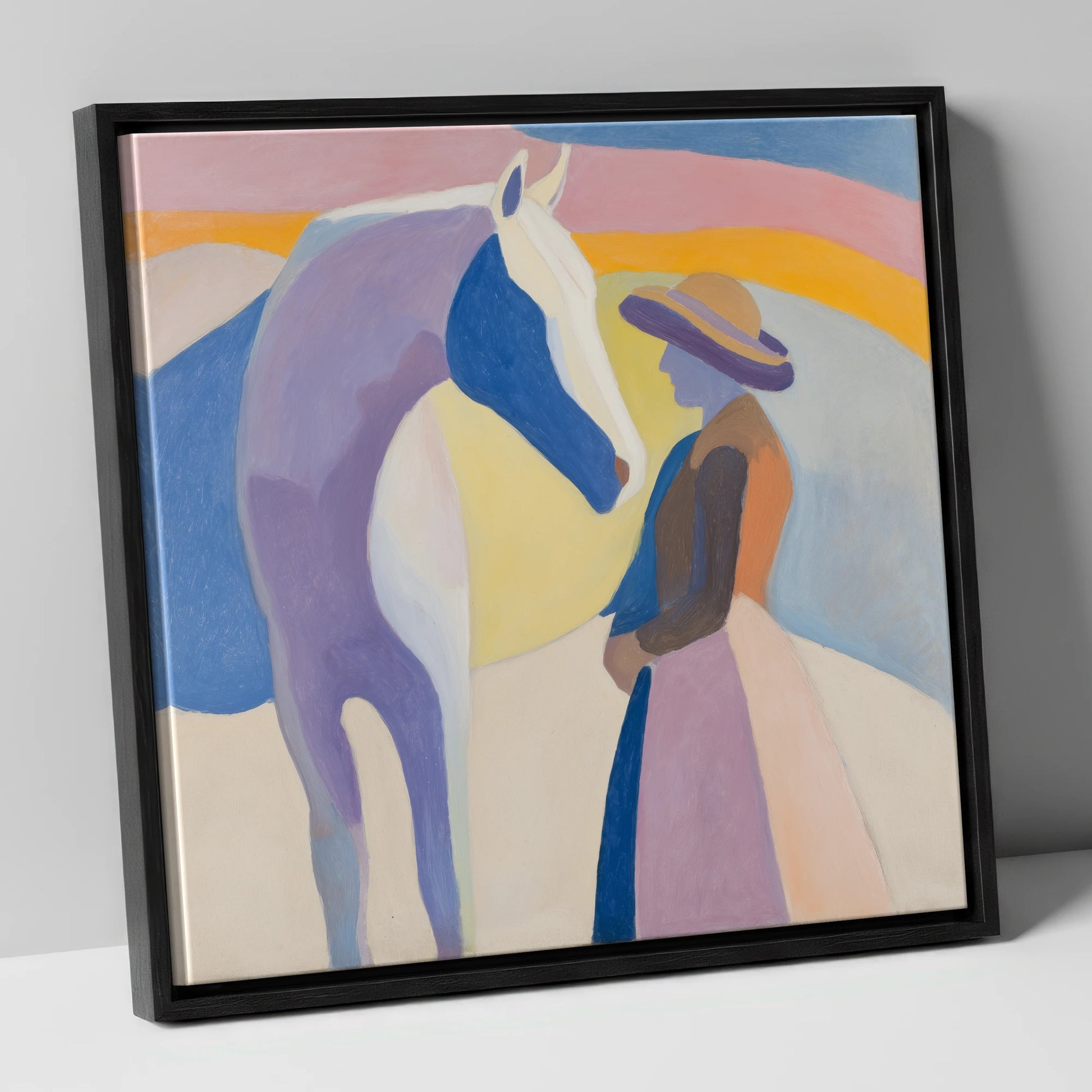 The Quiet Encounter horse & rider canvas wall art in black frame