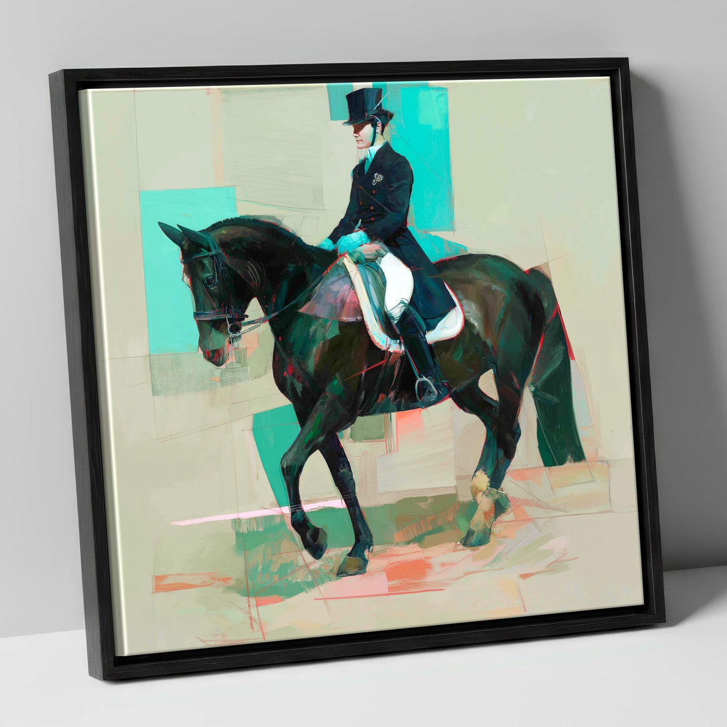Contemporary Collection dressage horse canvas wall art in black frame