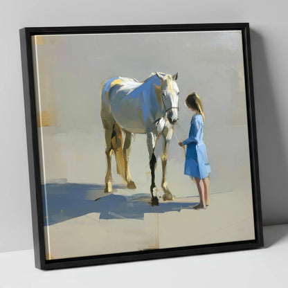Sunlit Connection horse & rider canvas wall art in black frame