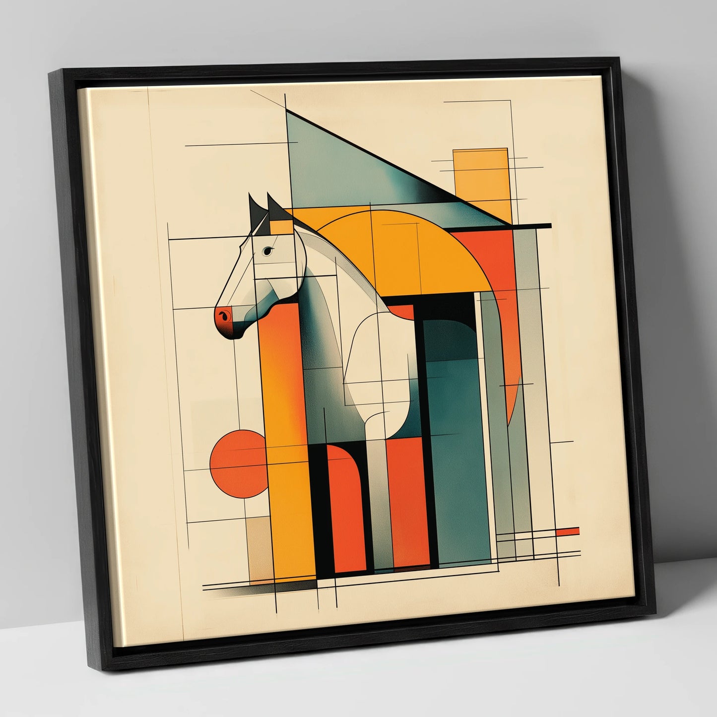 Structural Harmony horse stable canvas wall art in black frame