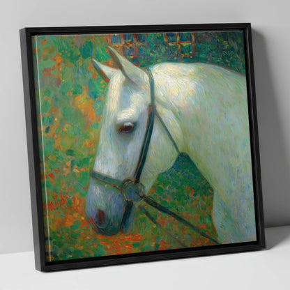 Radiant Grey Portrait horse portrait canvas wall art in black frame