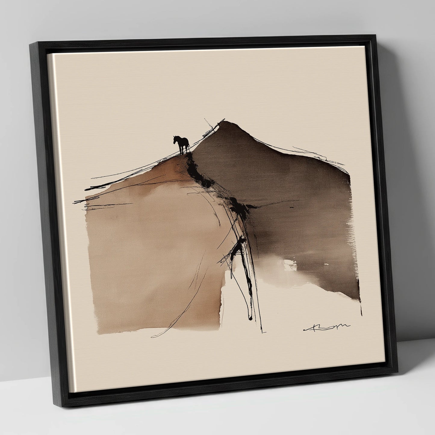 Summit Silhouette horse landscape canvas wall art in black frame