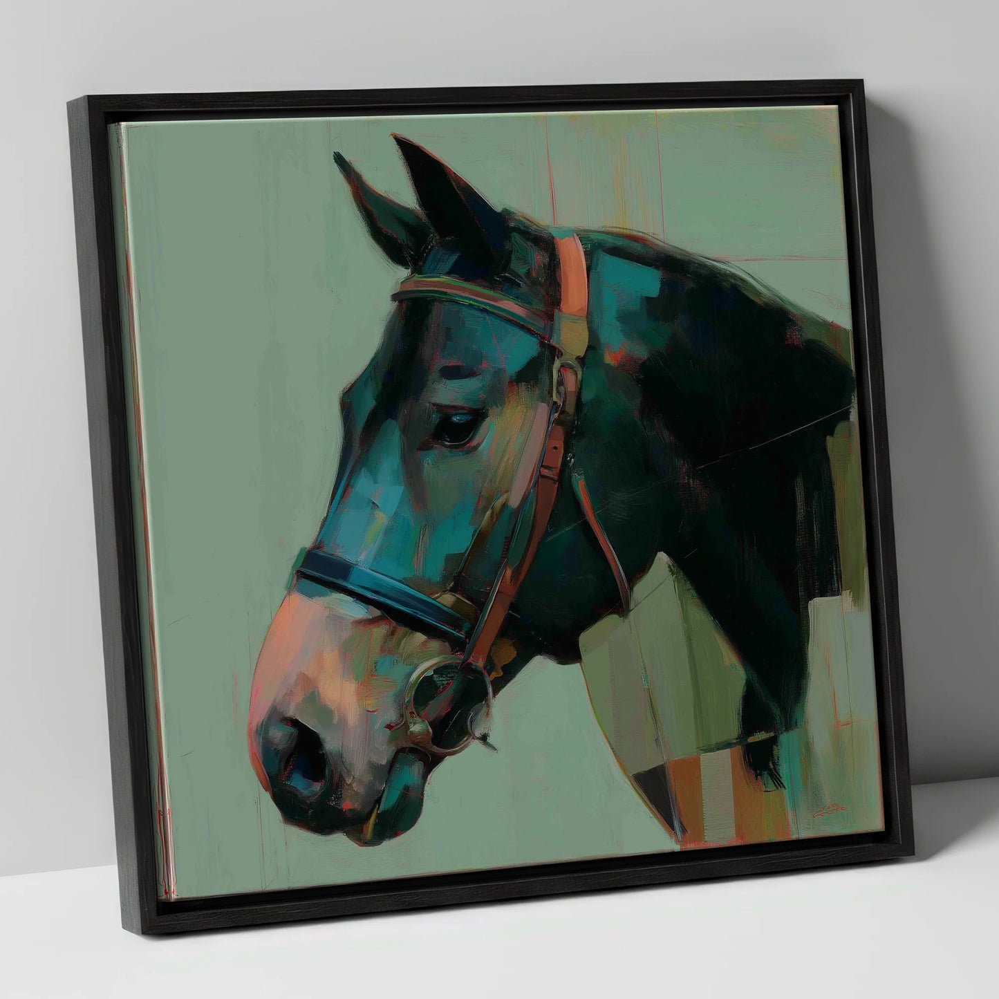 The Midnight Bridle horse portrait canvas wall art in black frame