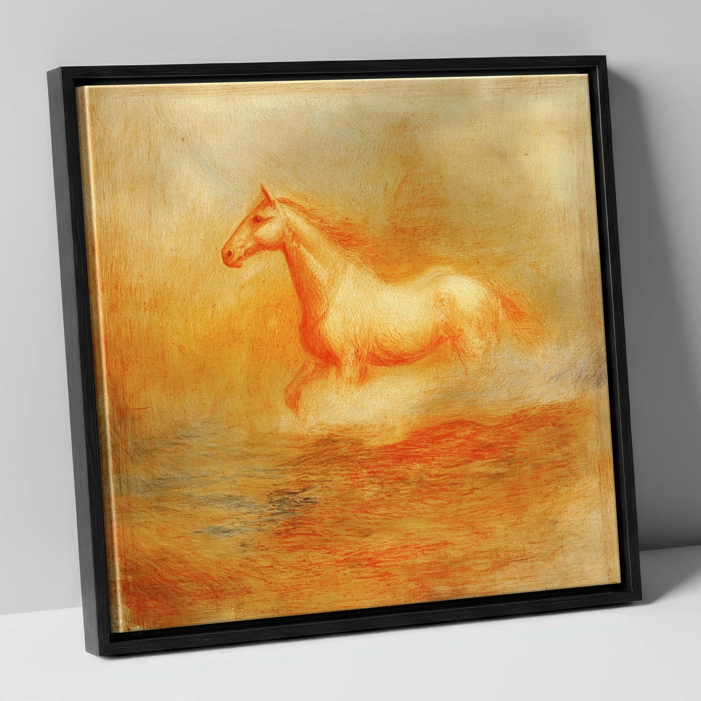 The Ethereal Canter wild horses canvas wall art in black frame