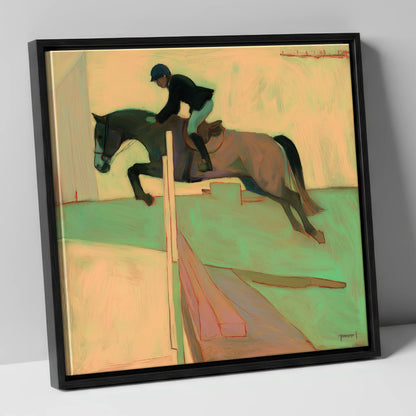 Flight and Form show jumping horse canvas wall art in black frame