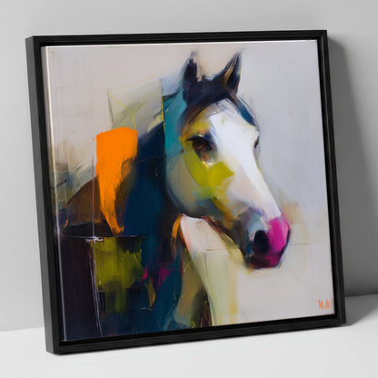Vivid Equine Profile horse portrait canvas wall art in black frame