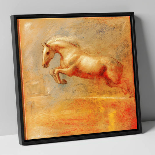 Ethereal Flight show jumping horse canvas wall art in black frame