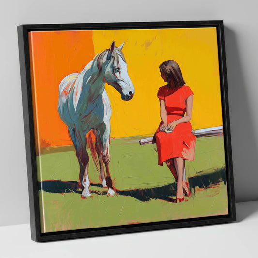 Vibrant Connection horse & rider canvas wall art in black frame