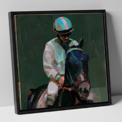 Pre-Race Focus racing horse canvas wall art in black frame