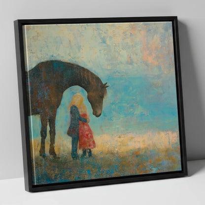 A Quiet Guardian horse & rider canvas wall art in black frame