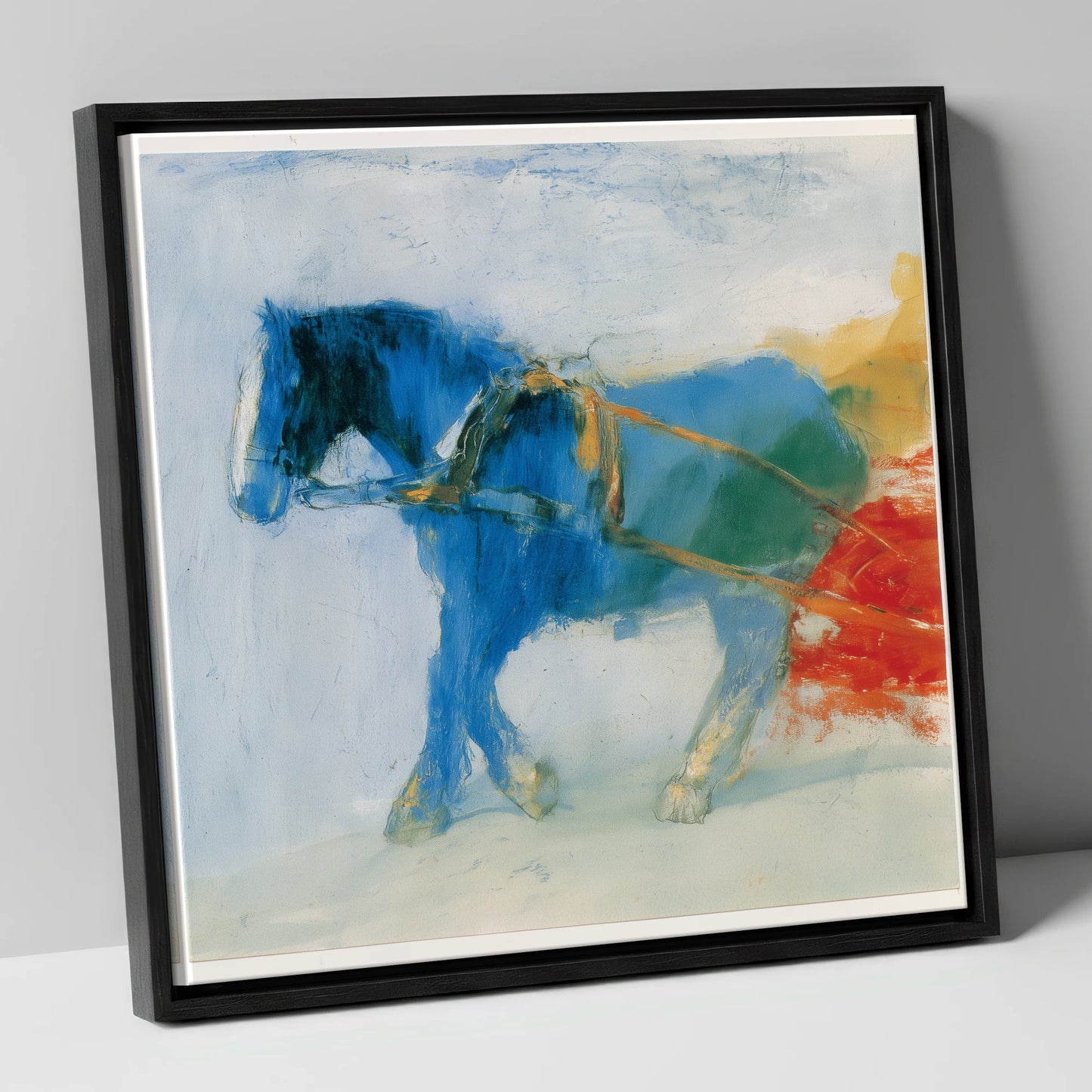 The Azure Draught working horse canvas wall art in black frame