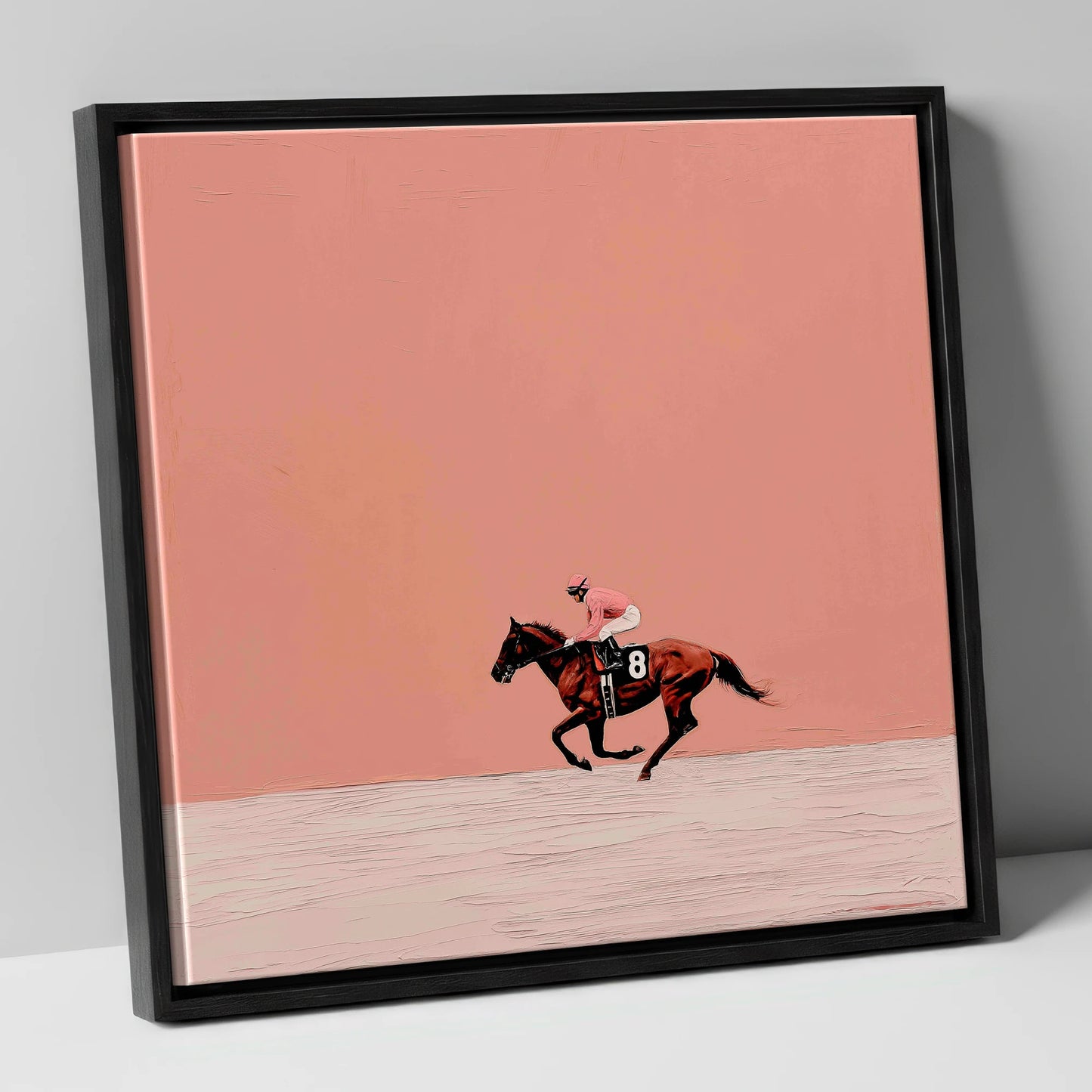 Dusty Rose Racing racing horse canvas wall art in black frame