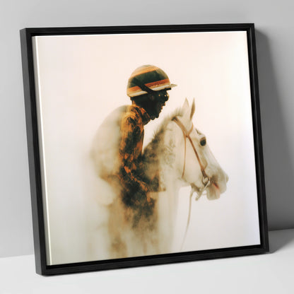 Echoes of the Track racing horse canvas wall art in black frame