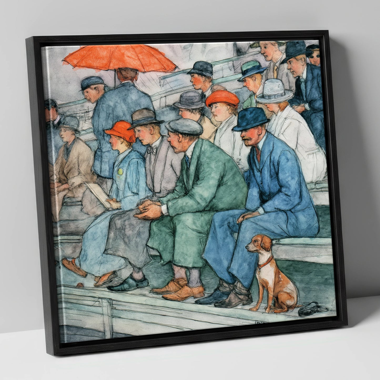 The Grandstand Crowd racing horse canvas wall art in black frame
