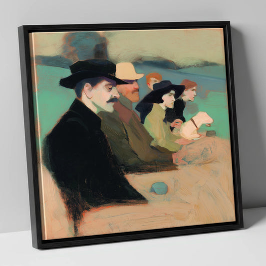 Gathering at the Rails racing horse canvas wall art in black frame
